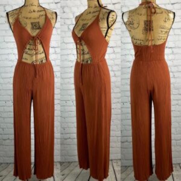 Augustine 12th Tribe Rust Halter Jumpsuit