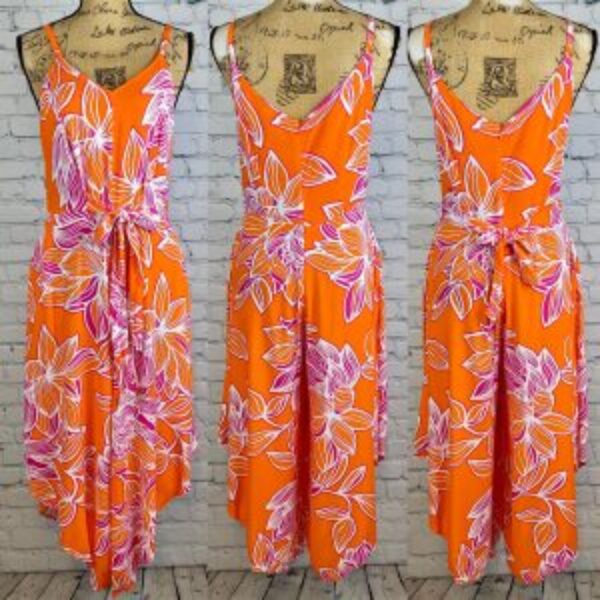 Ivy Street Vibrant Orange Floral Front Ties Asymetrical Wide Leg Jumpsuit