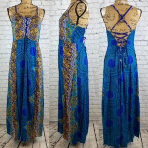 Boho Mandala Print Lace Up Back Maxi