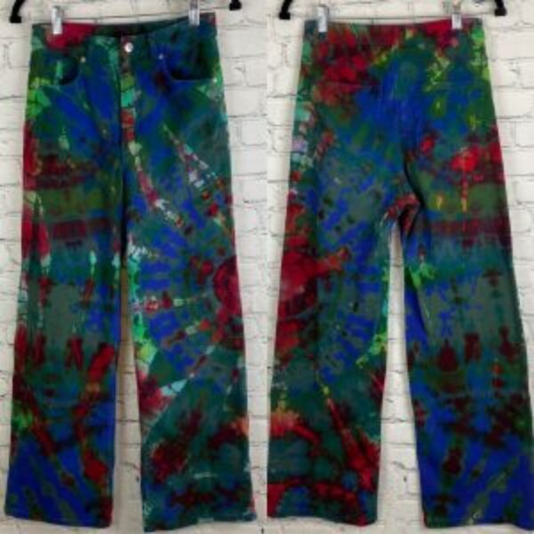 Upcycled Reverse Tie Dyed Divided High Waist Flare Leg Jeans
