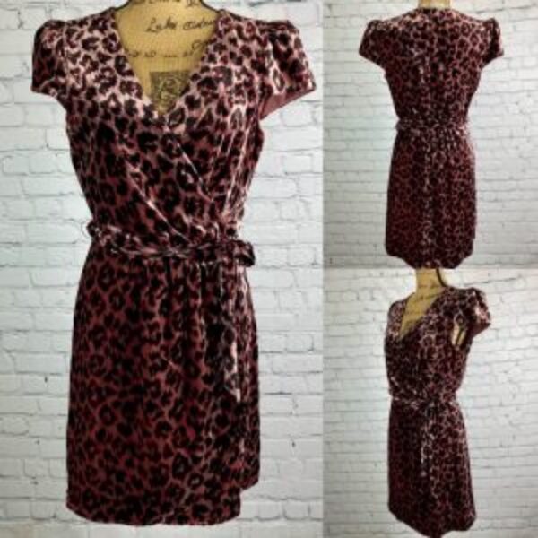 J Crew Velvet Faux Wrap Rose Leopard Dress