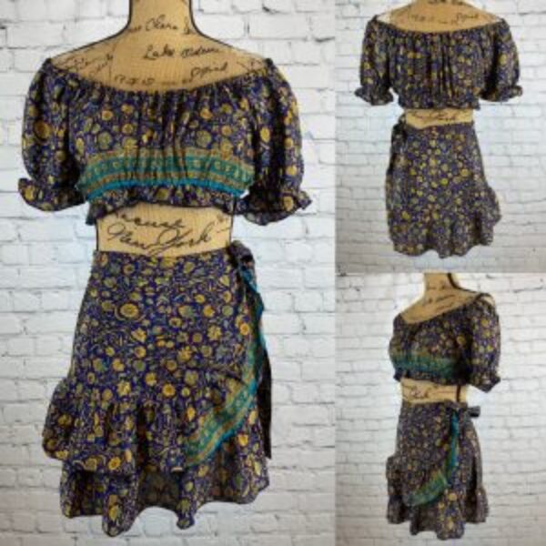 Ipanima Boho Floral Crop Top & Wrap Around Skirt Set