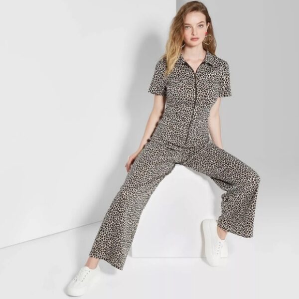 Wild Fable Animal Print Front Zipper Wide Leg Jumpsuit - Image 2
