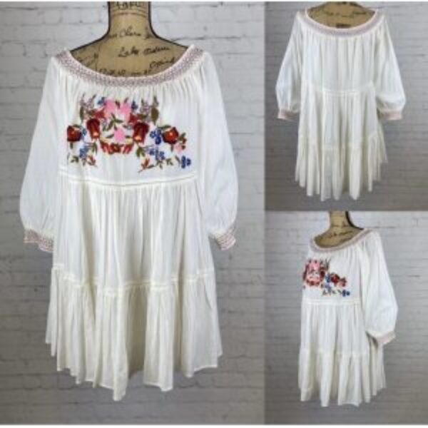 Free People Off Shoulder Embroidery Tiered Tunic/Dress