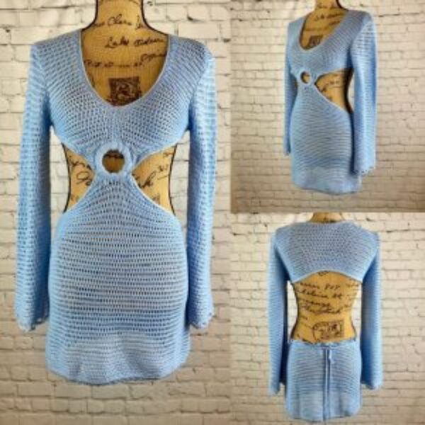 Lillusory Baby Blue Crochet Beach Coverup Summer Dress