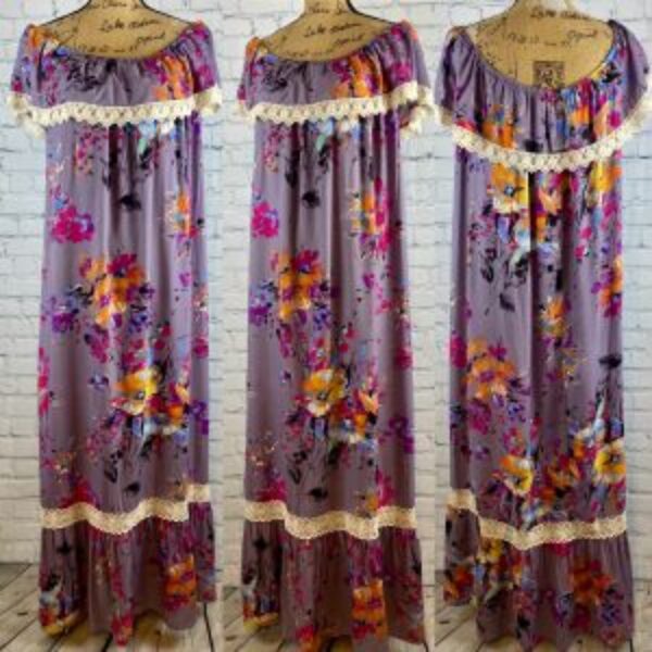 Umgee Lavender Floral Off Shoulder Ruffle Maxi