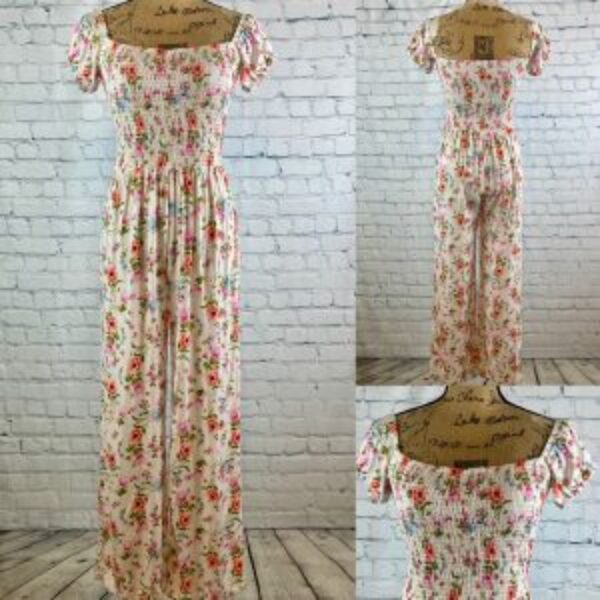 J for Justify Floral Smocked Wide Leg Jumpsuit