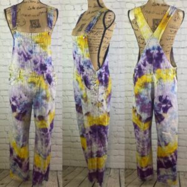 Upcycled We The Free Striped Overalls with Tie Dyed Swirl