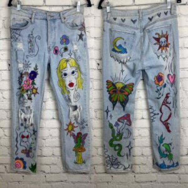 S.O.N.G. Denim Colorful Sketched Jeans