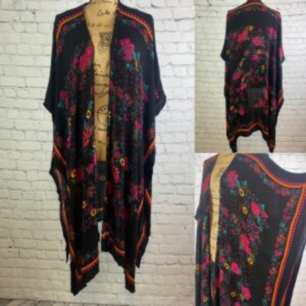 Boho Crinkly Floral Open Front Kimono
