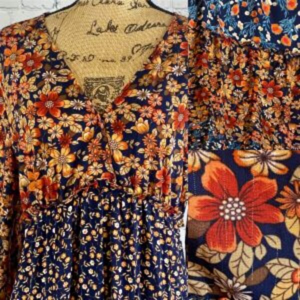 Umgee Floral Print Multi Tier Lantern Sleeve Midi Dress