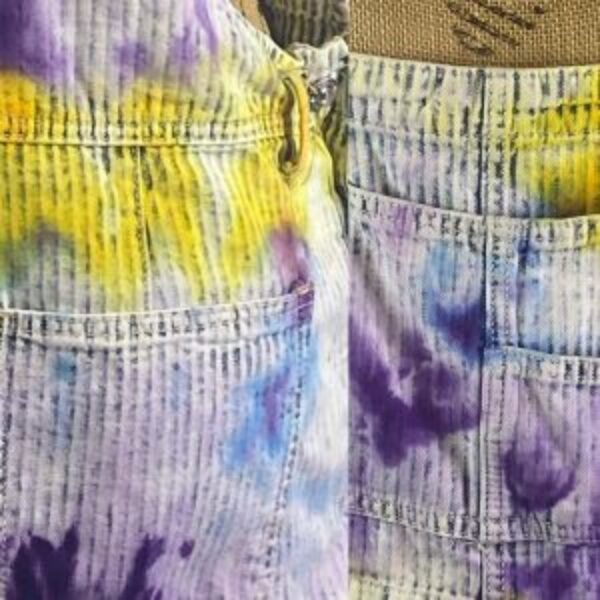Upcycled We The Free Striped Overalls with Tie Dyed Swirl