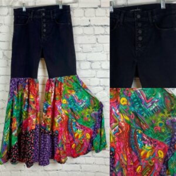Upcycled Lucky Brand Black Button Up Bell Bottom Jeans