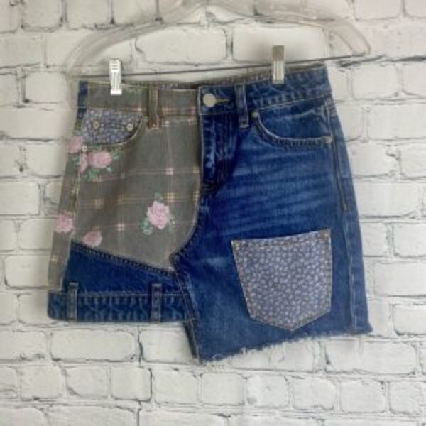BDG Urban Outfitters Floral Patchwork Denim Asymetrical Mini Skirt