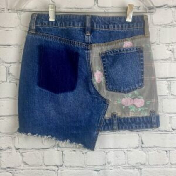 BDG Urban Outfitters Floral Patchwork Denim Asymetrical Mini Skirt