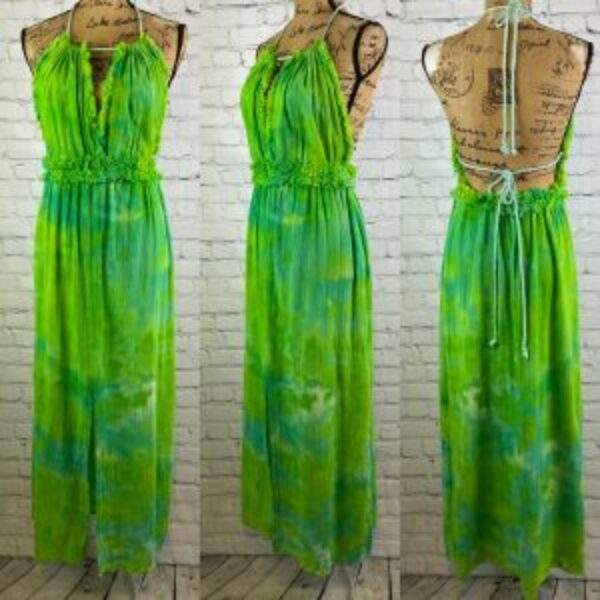 Elan One of a Kind Ice Tie Dyed Green Open Back Maxi