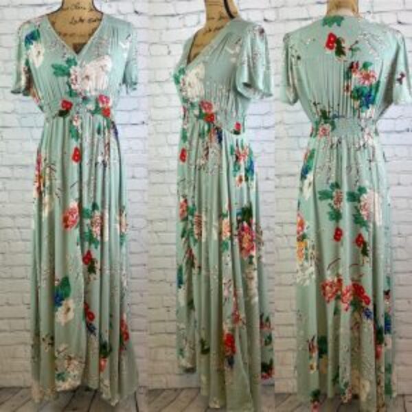 Green Floral Button Down Front Maxi