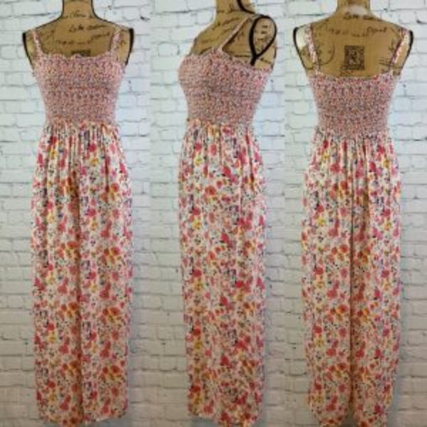 Mi Ami Floral Print Elastic Smock Bodice Wide Leg Jumpsuit