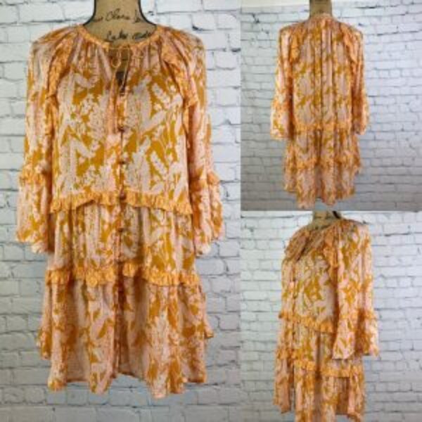 Anthropologie Mia Tiered Ruffle Bell Sleeve Top/Tunic