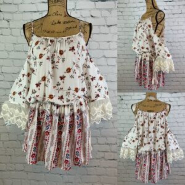 Umgee Boho Print Cold Shoulder Bell Sleeve Top/Tunic