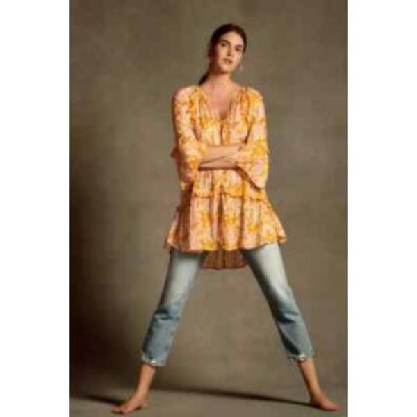 Anthropologie Mia Tiered Ruffle Bell Sleeve Top/Tunic