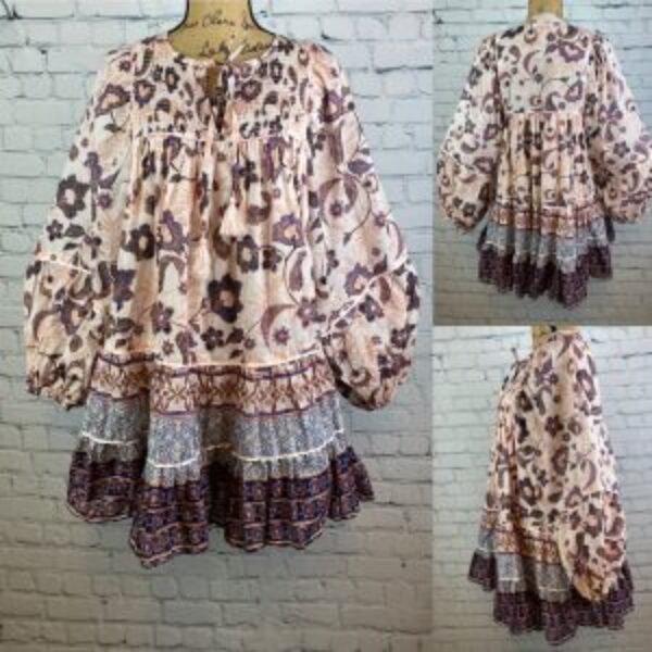 Talulah Purple Print Babydoll Balloon Sleeve Tunic