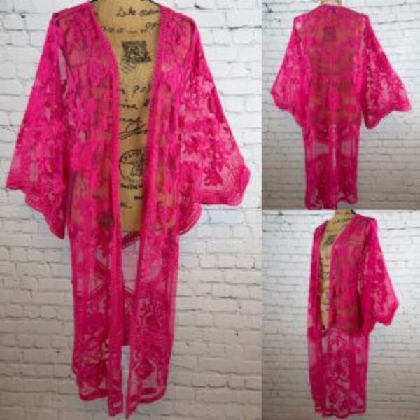 She + Sky Hot Pink Open Front Lace Kimono