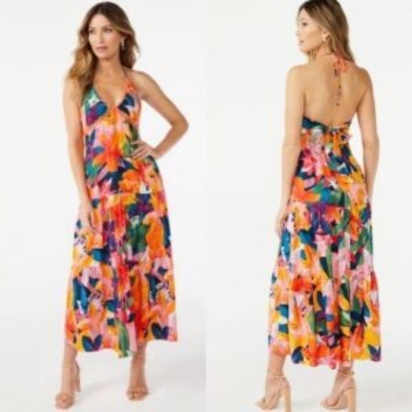 Sofia Jeans Floral Multi Tier Halter Cami Maxi