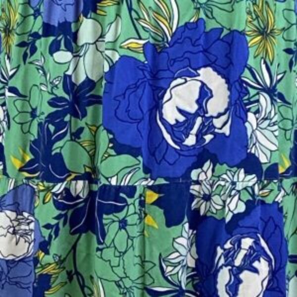 Japna Blue Floral Print Multi Tier Elastic Bodice Side Cutout Maxi